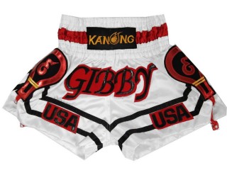 Short de Boxe Thai Blanc Personnalisé : KNSCUST-1184